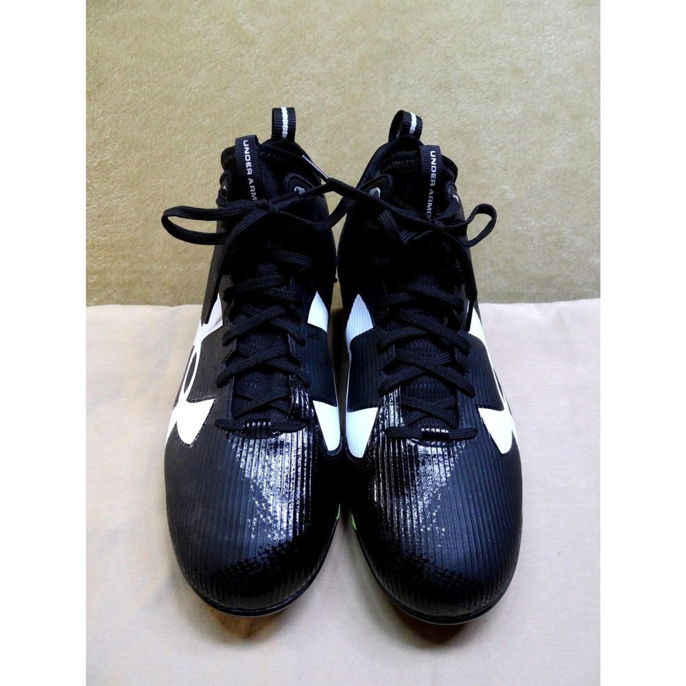 Under Armour Spine Football Cleats Mens 12‎ Black White 1269740-001 Mid Top - Picture 3 of 10